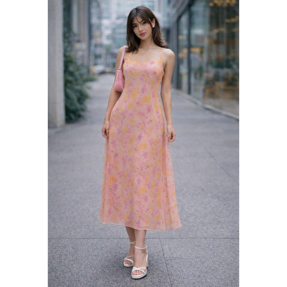 Y2K‎ Fairy Floral Silk Slip Maxi Dress Jessica Howard 12 P Vtg Prep Garden Party